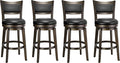 PrimeZone Swivel Bar Stools Set of 4, 26 Inch Counter Height Barstools, Black Faux Leather Bar Stool with High Backrest & Solid Wood Legs & Wrap-around Footrest, Counter Stools for Kitchen Island, Pub