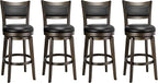 PrimeZone Swivel Bar Stools Set of 4, 26 Inch Counter Height Barstools, Black Faux Leather Bar Stool with High Backrest & Solid Wood Legs & Wrap-around Footrest, Counter Stools for Kitchen Island, Pub