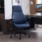 Home Office Desk Chair, Ergonomic High Back Leather Computer Chair with Lumbar Support, Adjustable Height & Recline, Swivel Executive Office Chair with Armrests and Rubber Casters, Blue
