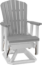 DutchCrafters Slat Fan Back Poly Adirondack Swivel Glider Outdoor Patio Chair (White & Light Gray)