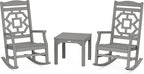 Martha Stewart by POLYWOOD Chinoiserie 3-Piece Outdoor Rocking Chair Set with Patio Side Table, Slate Grey, HDPE All-Weather Furniture, Classic Porch Rockers for Deck, Garden & Backyard, Made in USA