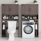 Vabches Over The Toilet Storage Cabinet, Farmhouse Storage Cabinet Over Toilet with Barn Doors & Toilet Paper Holder Stand，Home Space-Saving Toilet Rack, for Laundry, Bathroom, Restroom(Espresso).