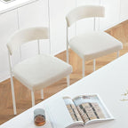 Beige Modern Bar Stools Set of 2, 24 Inch Counter Stools with Curved Backrest, Counter Height Bar Stools for Kitchen Island