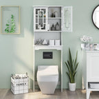 BestComfort Over The Toilet Storage Cabinet, Home Bathroom Space Saver Organizer Above Toilet, Double Doors and Adjustable Shelf, Wooden Freestanding Toilet Storage Rack Unit, 67 in H (White)