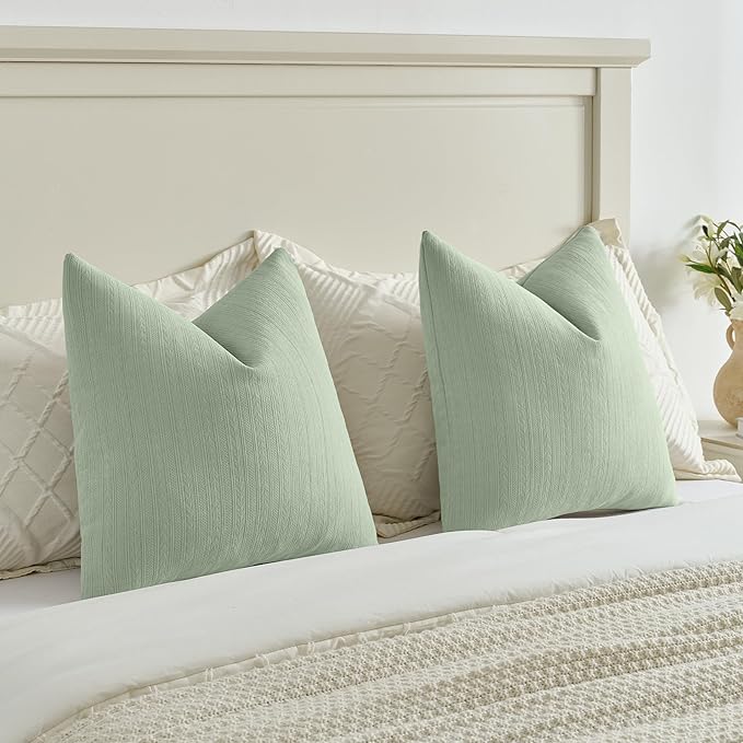 FUTEI Sage Green Decorative Throw Pillow Covers 26x26 Inch Set of 2,Soft Cozy Wheat Ear Striped Patterns Euro Pillow Shams,Modern Home Decor for Couch Bed Living Room