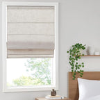 Madison Park Kyler Cordless Roman Shades - Single Panel, Lightweight Linen Blend Fabric, Natural Design, Easy Installation, Light Filtering Window Blind, Bedroom, Living Room Decor 27"W x 64"H Natural