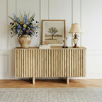 LukeAlon Fluted Sideboard Cabinet with Storage, 65" Farmhouse Accent Buffet Cabinet Credenza, Wooden Entryway Cabinets Long Console Table for Living Room Dining Room Hallway, Natural Wood Color