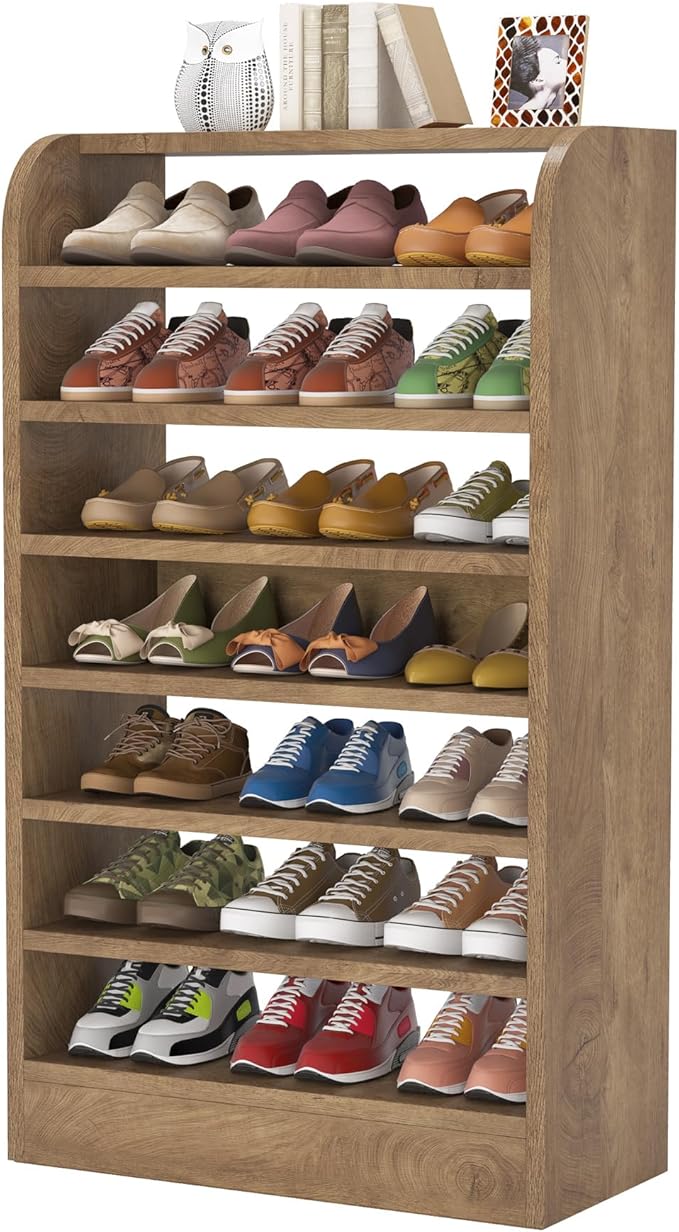 Tribesigns Shoe Rack for Entryway, 8-Tier Tall Shoe Shelf Shoes Storage, Wooden Shoe Storage Cabinet Shoe Organizer for Closet, Hallway, Living Room, Wood Color