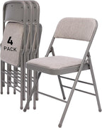 SEALAMB 4 Pack Fabric Folding Chairs with Padded Seats & Cushion, Metal Foldable Chairs for Wedding Party, Commercial Chairs for Office School Church Events, 350lb Capacity (Gary-Fabric, 4 Pack)
