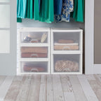 Sterilite 4-Pack 27 Quart Stacking Drawer, Clear Storage Closet Organizer, White Frame - Stackable Modular Plastic Drawers for Clothes, Accessories, Craft Supplies, Shoes or Linens