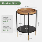 Tribesigns Round Side Table Set of 2, 2-Tier End Table with Solid Wood and Metal, Industrial Nightstand for Small Spaces, Living Room, Bedroom, Study Room (Rustic Brown)