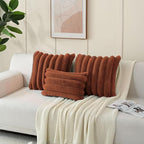 FUTEI Rust Decorative Throw Pillow Covers 18x18 Inch Set of 2, Square Soft Faux Rabbit Fur Big Striped Cushion Cover,Home Decor for Couch Sofa Bed Living Room