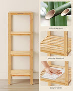 SONGMICS Bamboo Storage Shelf, 4-Tier Shelving Unit, Multifunctional, in the Entryway, Bathroom, Living Room, Balcony, Kitchen, 13 x 13 x 38.6 Inches, Light Bamboo UBCB54Y