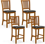 COSTWAY Bar Stools Set of 4, 25.5” Counter Height Bar Stool with Backrest, Padded Seat, Footrest & Rubber Wood Frame, for Kitchen Island, Pub & Restaurant (4)