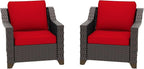 Patio 2 Pieces Wicker Chairs Set of 2，Outdoor PE Rattan Armchairs, Water-Resistant Cushions with Removable and Washable Covers, Porch, Balcony, Sunroom (Red)