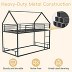 Bunk Bed Twin Over Twin, House Bunk Bed Frame with Ladder and Guardrail, House Shaped Bunk Bed Frame with Metal Slats for Girls Boys, Space Saving, No Box Spring Needed (Black)