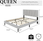 Queen Size Bed Frame with Fabric Upholstered Headboard, Platform Bed with Wooden Slats Support, Fully Mattress Foundation, Box Spring Optional, Easy Assembly
