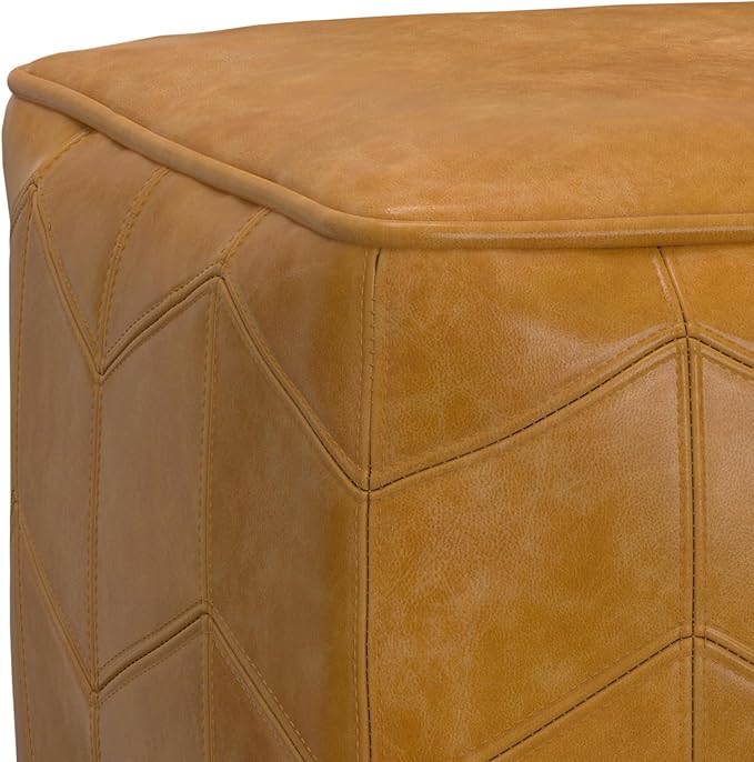 SIMPLIHOME Morden Contemporary Square Pouf in Brown Genuine Leather for The Living Room, Bedroom and Kids Room