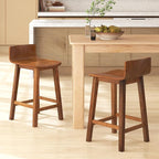 COSTWAY Solid Wood Bar Stools Set of 2, 24.5-inch Counter Height Chairs with Low Back and Footrest, Farmhouse Wooden Armless barstools for Kitchen Island, Dining Room, Cafe, Breakfast, Brown