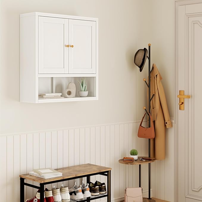Metal Wall Cabinet, Over The Toilet Storage Cabinets, Wall Mounted Medicine Cabinets for Bathroom, Laundry, Kitchen, Entryway (White, 23.6" H-Wall Cabinet)