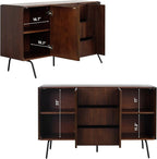 NTC Veil Sideboard with 2 Doors and 3 Drawers, Buffet Cabinet with Vertical Groove Design and Metal Legs, Storage Cabinet for Living Room, and Entryway, Effortless Assembly - Dark Walnut
