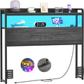 Aheaplus Headboard for Twin Size Bed Frame, Headboards with Outlets, USB Ports and LED Light, Head Board with Storage, Height Adjustable, Sturdy and Stable Headboard, Twin Size, Black Oak