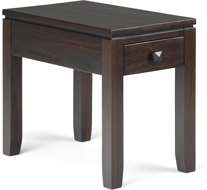 SIMPLIHOME Cosmopolitan SOLID WOOD 14 Inch Wide Rectangle Contemporary Narrow Side Table in Mahogany Brown, For the Living Room and Bedroom