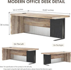 70.87 Inch Modern Executive Office Desk, Computer Writing Desk for Home Office, Business Furniture Desk Workstation Stainless Steels Sturdy Frame 1.97IN Thick Desktop(Left, 70.87×35.5×30 in)