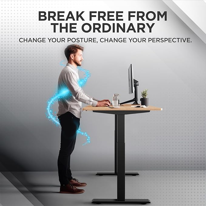 Uncaged Ergonomics Rise Up Electric Standing Desk Adjustable Height 24-49" Dual Motor One Piece 60x30 Bamboo Large Standing Table, Sit Stand Rising Desk Home Office