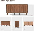 59" Buffet Cabinet with Storage, Modern Accent Sideboard Storage Cabinet with 4 Doors & Carving Lines, Wooden Coffee Bar Table Console for Living Room Kitchen Office and Hallway (Walnut)