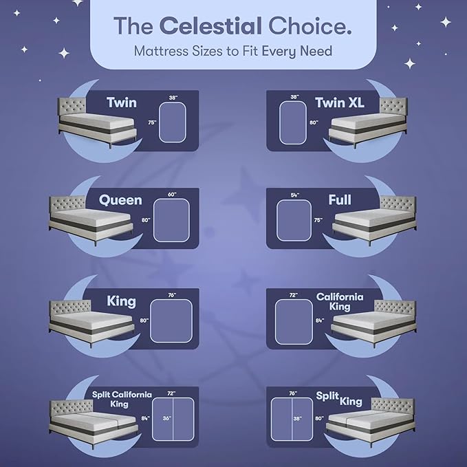 Celestial Sleep Gel Memory Foam Mattress in a Box, Made in The USA, CertiPUR-US® Certified Foam, Oeko-Tex, and Fiberglass-Free Certified Bed, 8 inch Firm - Queen