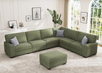 Wanderwell Oversized Modular Sectional Sofa, 6-Seater U Shaped Couches with Movable Ottoman,Corduroy Sectional Couch with Wide and Deep Seats Suitable for Living Room,Bedroom,Apartment (Olive, L-7)