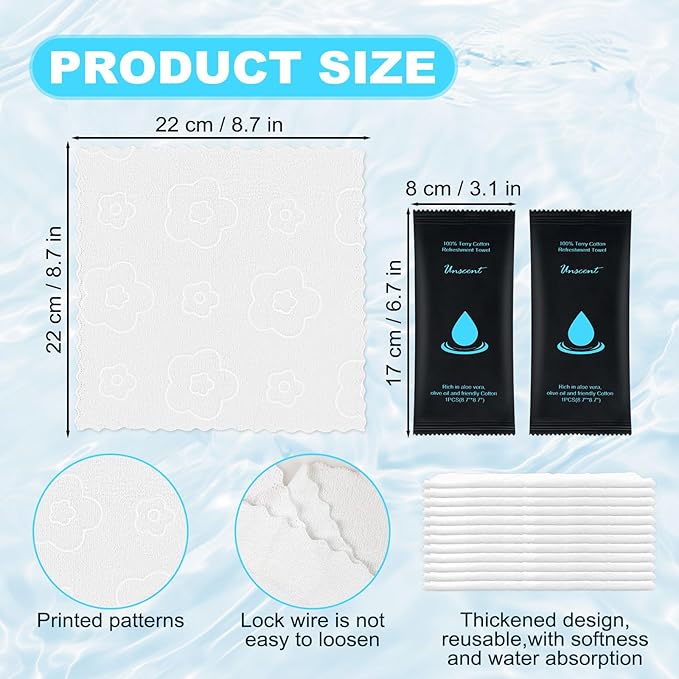 Moist Cotton Towel Bulk Moist Towelettes Individually Wrapped 8.7" x 8.7",White Towel Services,Refreshment Pre Moistened Towels for Travel Sport Party Spa Dentist (1 Count (Pack of 400), Unscented)