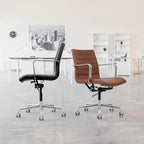 Laura Davidson Furniture SOHO II Ribbed Office Chair - Mid Back Desk Chair, Ergonomically Designed with Arm Rest & Swivel, Made of Faux Leather, Dark Brown, Computer Chair