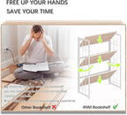 4NM No Assembly 3 Tiers Folding Bookshelf, 35" H Foldable Storage Shelves Vintage Bookcase Standing Racks Study Organizer Home Office - Natural White