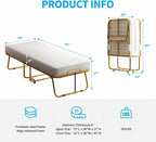 Mjkone Folding Bed with 5 Inch Memory Foam Mattress, Single Rollaway Bed for Guests, Space Saving Portable Bed with Lockable Wheels, Easy Assembly & Moving, 75 x 38 -Gold