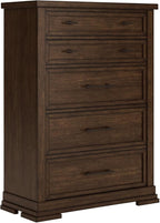 Signature Design by Ashley Taffenbrook Farmhouse 5-Drawer Chest with Felt-Lined Top Drawer and Easy Glide for Bedroom, Dark Brown