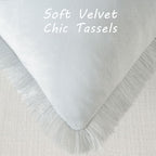 FUTEI Light Blue Velvet Decorative Throw Pillow Covers 12x20 Set of 2,Soft Cozy Edge with Tassels Lumbar Pillow Cases,Boho Modern Home Decor for Couch Bed Living Room