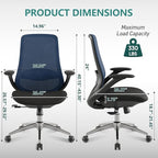 Ergonomic Mesh Office Chair, 330LBS Executive Desk Chair with Lumbar Support, 2D Armrests, Comfy Swivel Computer Task Chairs for Long Hours (Blue)