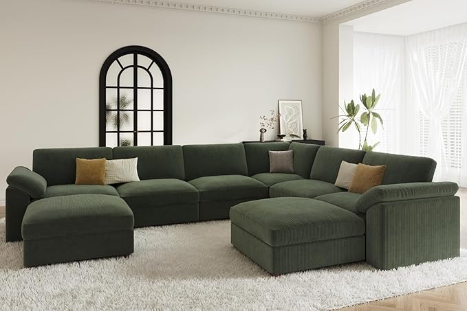 EASE MOOSE Extra Large Sectional Modular Sofa,Oversized U Shape Sectional Couch Wide Deep Seat Modular Cloud Couch,Green