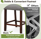 COSTWAY Bar Stools Set of 2, Linen 24.5 Inch Counter Height Chairs with Hollowed Backs, Rubber Wood Legs, Upholstered Barstools for Kitchen Island Home Bar Pub Dining Room, Grey