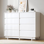 White Dresser for Bedroom, 53.1" Wide 8 Drawer Dresser, Mid Century Modern Dressers Chest of Drawers, Wooden Large Dressers for Bedroom, Closet