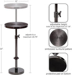 Kate and Laurel Engles Transitional Adjustable-Height Pedestal Drink Table; 10 x 10 x 30; Gray Gunmetal; Vintage Round Indoor Metal Plant Stand with Embossed Sunburst Pattern