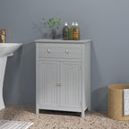 LOKO Bathroom Floor Cabinet, Kitchen Storage Cabinet with 1 Drawer, 2 Doors & 3-Position Adjustable Shelf, 2-Door Floor Storage Cabinet for Bathroom, Living Room, Entryway (Grey)
