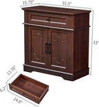 Farmhouse Storage Cabinet with 2 Doors and 1 Drawer, Adjustable Shelf, Freestanding Kitchen Pantry Cabinet, Modern Buffet Sideboard Coffee Bar Cabinet Living Room Bathroom Dining Room Cherry