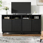 Buffet Cabinet with Storage - Elegant Fluted Storage Cabinet with Adjustable Shelves and Solid Wood Leg, Modern Buffet Sideboard for Living Room, Dining Room, Entryway