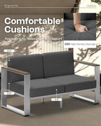 Aluminum Patio Furniture Set, 5 Seats Outdoor Patio Conversation Sets with Ergonomic Seat and Wide Washable Thick Cushions, Modern Outdoor Sectional Furniture for Balcony, Porch (Charocal)
