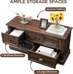 Farmhouse 5 Drawers Dresser for Bedroom, 45" Wide Chest of Drawers, 21" Tall Storage Closet Bench Storage Chest Storage Trunk, Wood Rustic Dresser for Closet, Living Room, Hallway, Brown