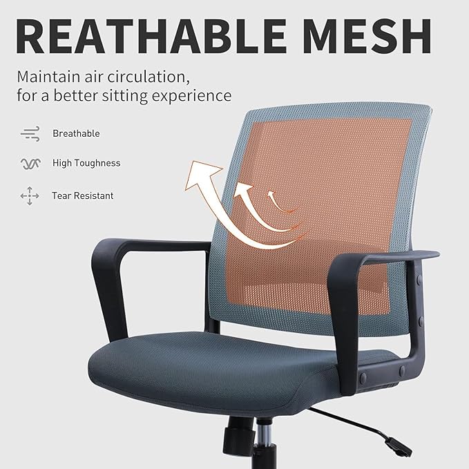 CLATINA Ergonomic Office Chair - Mesh Desk Chair with Lumbar Support, Rolling Comfortable Computer Chairs with Arms for Home Conference, Gray 2 Pack