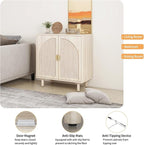 Beige Rattan Cabinet-2-Doors,Sideboard Buffet Cabinet with Storage-Accent Storage Cabinet with Cane Door, Boho Wood Credenza for Living Room, Kitchen,Dining Room or Office